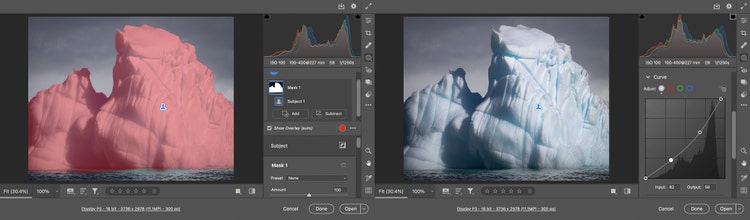 Image showing Before and after masking curves adjustment on a selected object.